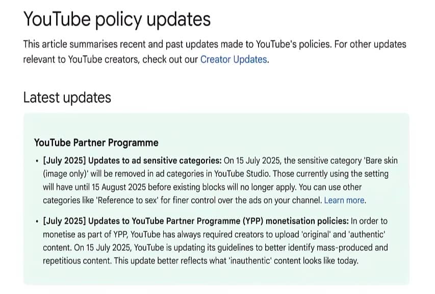 YouTube policy updates