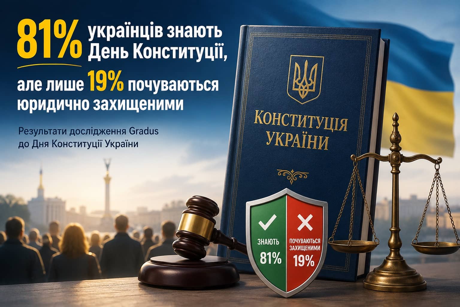 81% українців знають День Конституції, але лише 19% почуваються юридично захищеними — дослідження