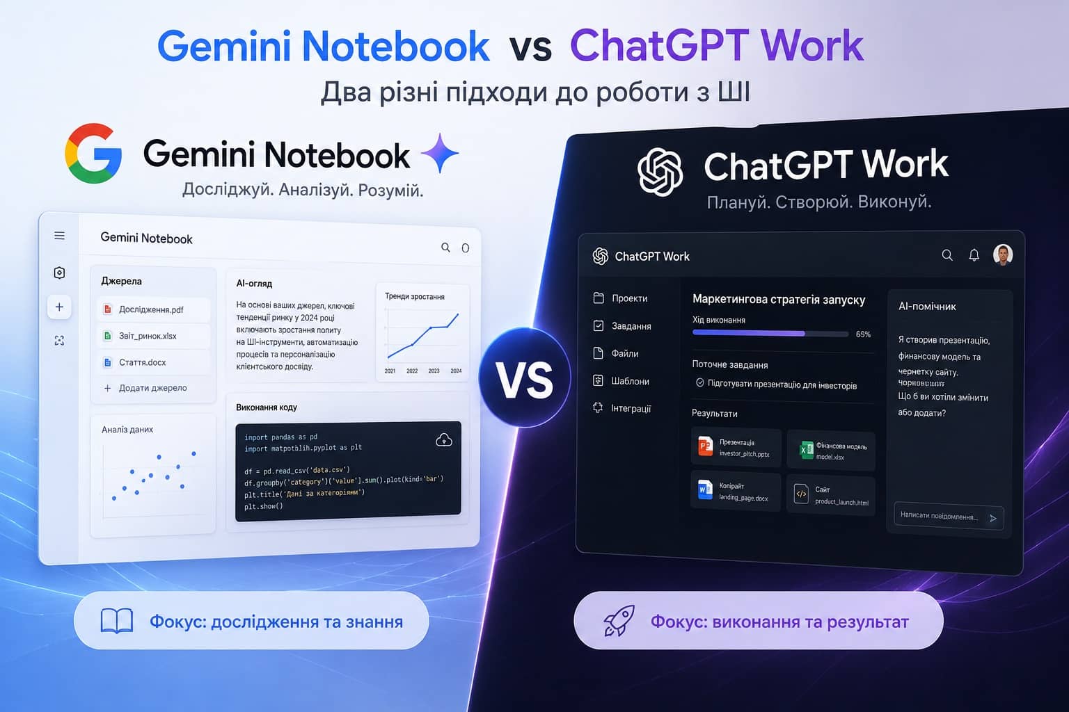 Google перейменувала NotebookLM на Gemini Notebook, а OpenAI представила ChatGPT Work. Чим вони відрізняються