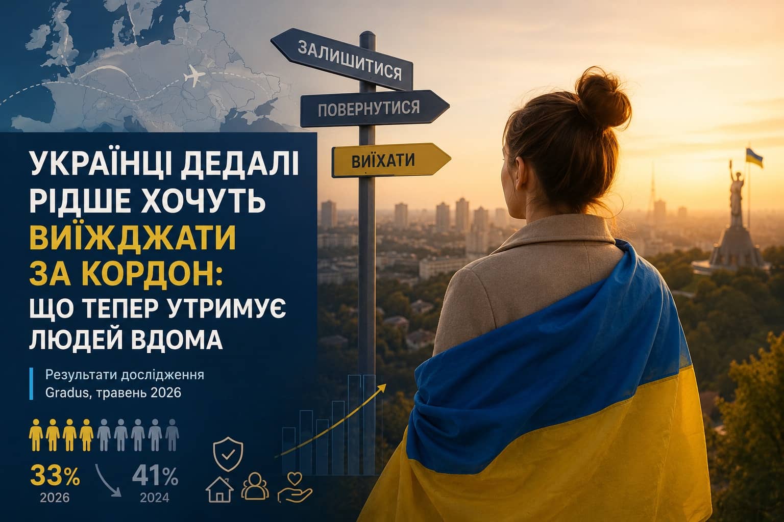 Українці дедалі рідше хочуть виїжджати за кордон, проте критично оцінюють майбутні перспективи: дослідження Gradus