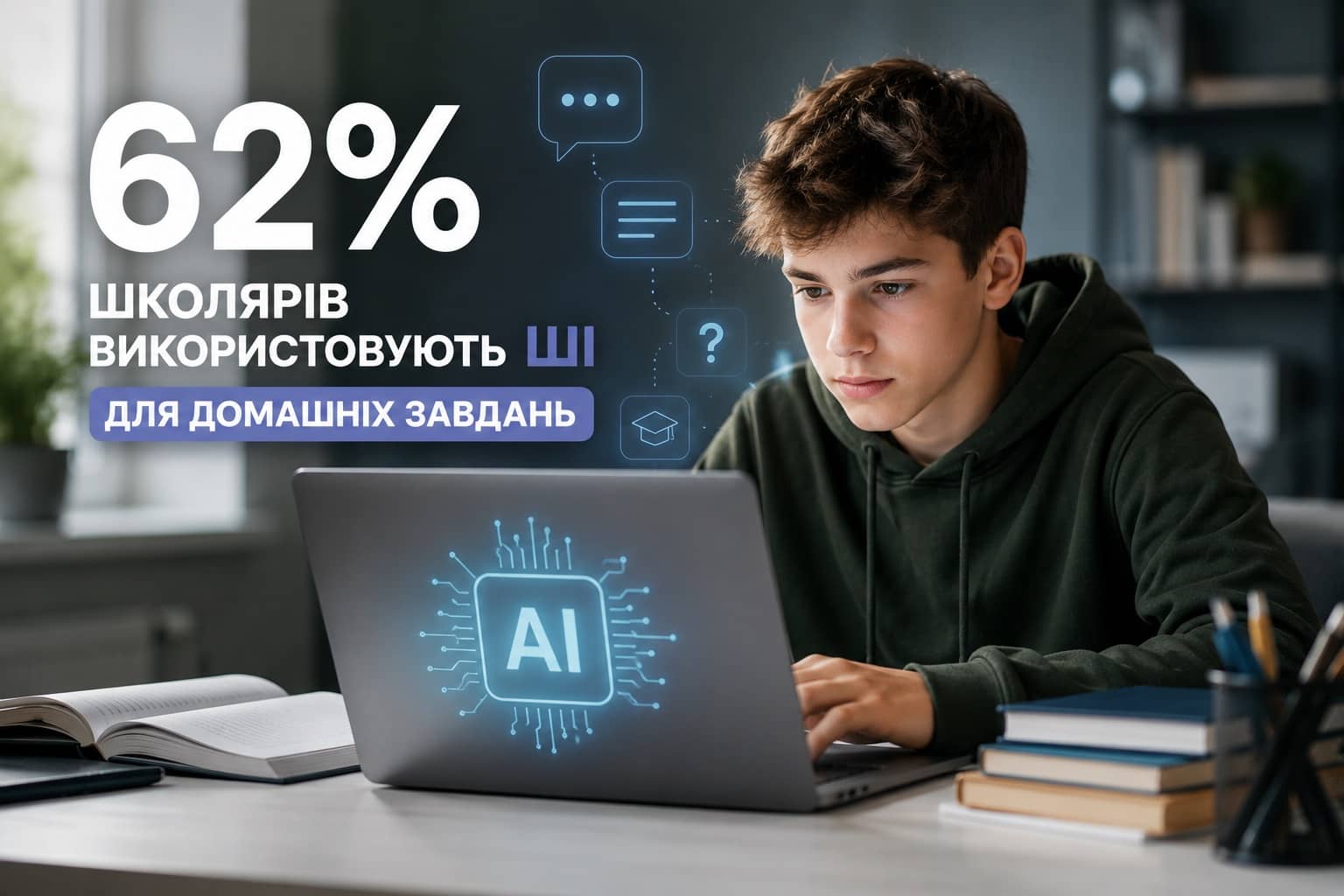 Штучний інтелект у школі: 62% учнів використовують ШІ для домашніх завдань