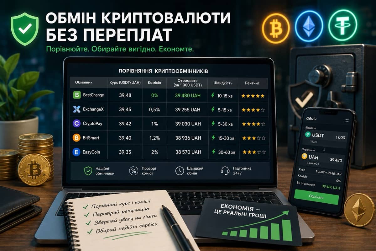 Обмін криптовалюти без переплат: рейтинг криптообмінників, який економить ваші гроші