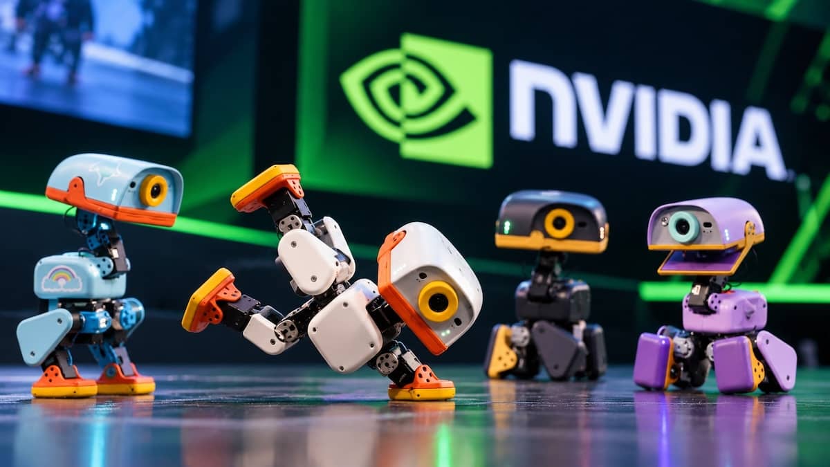 Мініатюрні роботи Microduck, продемонстровані на конференції NVIDIA GTC Berlin 2026.