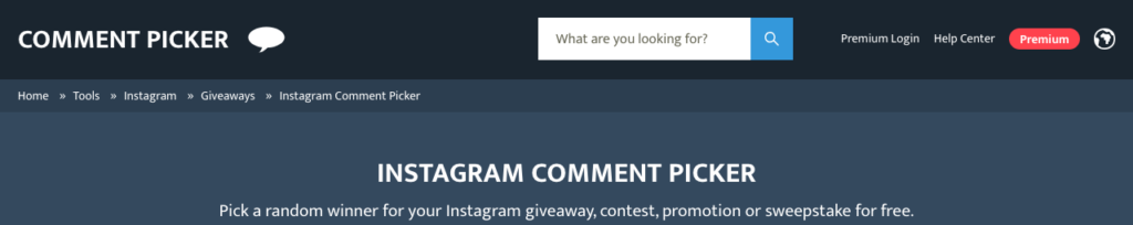 Страница Comment Picker вебсервис для розыгрыша в Instagram