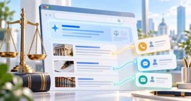 Юридичний блог як джерело звернень клієнтів в умовах пошуку з AI Overview. Ілюстрацію створено за допомогою ШІ для Marketer.ua.